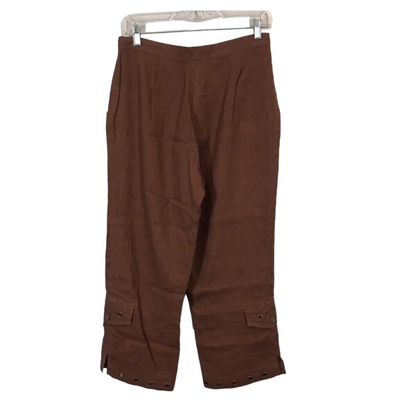 Multiples Brown Women's Size 6 100% Linen Straight Leg Grommet Hem Crop Pants - Picture 2 of 12